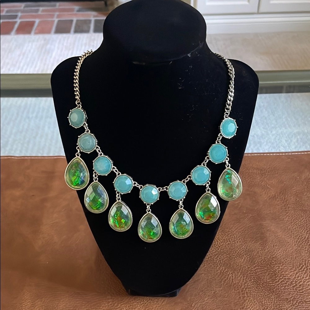Elegant Silver and Blue Statement Necklace